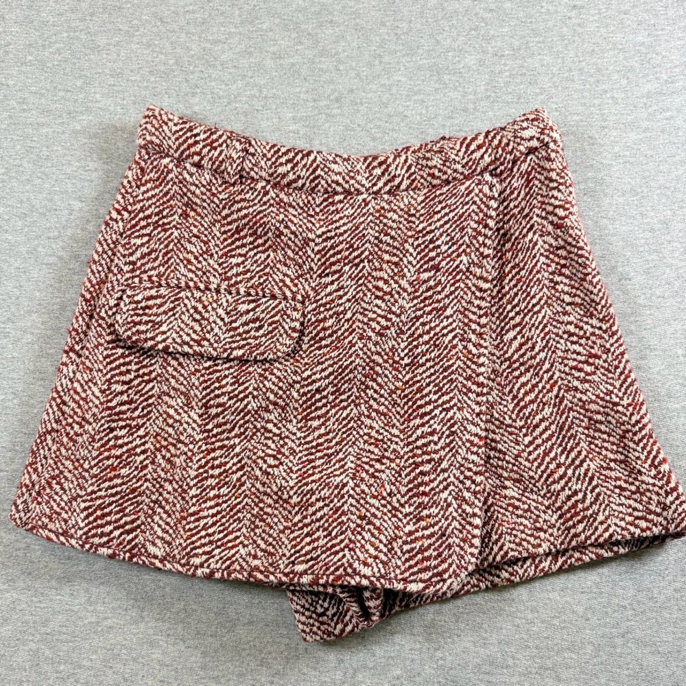 Zara Skort Girls Size 10 Burgundy Herringbone Tweed Wrap Front Short